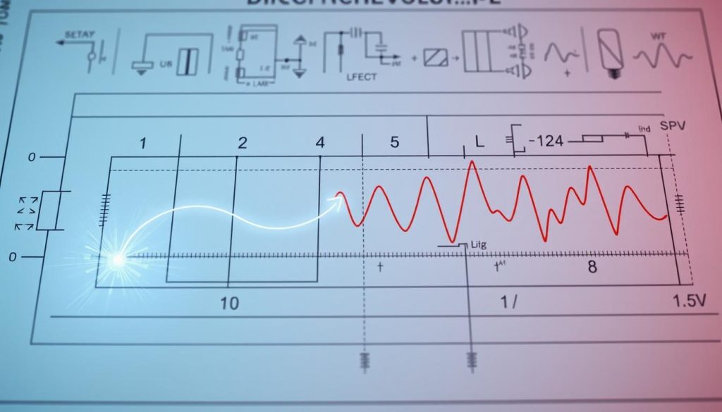 A detailed technical diagram depicting the flow of electric current, showcasing the principles of direct current (DC) and alternating current (AC). The scene features a homerevolution.pl-branded schematic, meticulously rendered with clean lines, precise measurements, and a color-coded layout. The foreground highlights the directional movement of electrons, while the background incorporates symbolic representations of electrical circuits, waveforms, and relevant symbols. The lighting is crisp and evenly distributed, creating a sense of clarity and precision. The overall composition conveys a mood of scientific understanding and practical application, aligning with the subject of the article's section on "Practical Effects: DC vs AC, Measurements and Circuit Design".