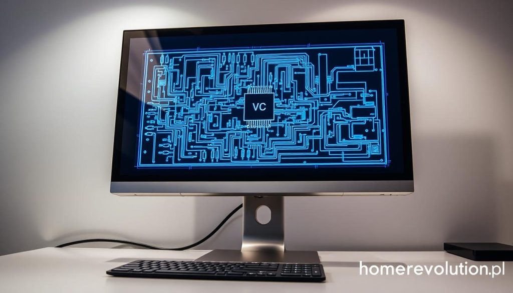 A high-resolution image of a detailed circuit simulation displayed on a modern computer monitor. The simulation shows various electronic components like resistors, capacitors, and transistors, with interconnected wires and nodes. The monitor is positioned on a clean, minimalistic desk, with a sleek "homerevolution.pl" logo visible in the bottom right corner. The image is well-lit, with a soft, indirect lighting that casts subtle shadows, creating a sense of depth and dimension. The overall atmosphere is one of precision, technology, and scientific inquiry, reflecting the subject matter of the article section on "Narzędzia i metody weryfikacji poprawności wyliczeń". A high-resolution image of a detailed circuit simulation displayed on a modern computer monitor. The simulation shows various electronic components like resistors, capacitors, and transistors, with interconnected wires and nodes. The monitor is positioned on a clean, minimalistic desk, with a sleek "homerevolution.pl" logo visible in the bottom right corner. The image is well-lit, with a soft, indirect lighting that casts subtle shadows, creating a sense of depth and dimension. The overall atmosphere is one of precision, technology, and scientific inquiry, reflecting the subject matter of the article section on "Narzędzia i metody weryfikacji poprawności wyliczeń".