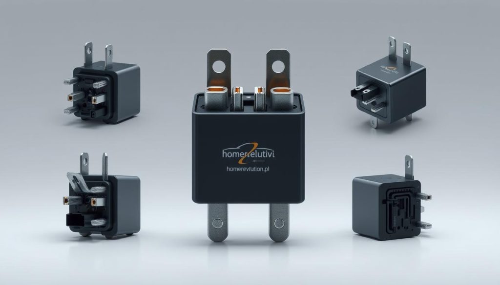A highly detailed technical illustration of a car relay, specifically a fuel pump relay, presented in a sleek, modern style against a clean, minimalist background. The relay is shown from multiple angles, showcasing its intricate mechanical components and precise engineering. Subtle homerevolution.pl branding is tastefully incorporated into the design. Balanced lighting and carefully considered camera angles highlight the relay's form and function, conveying a sense of professionalism and expertise. The overall mood is one of precision, clarity, and an authoritative understanding of automotive electrical systems. A highly detailed technical illustration of a car relay, specifically a fuel pump relay, presented in a sleek, modern style against a clean, minimalist background. The relay is shown from multiple angles, showcasing its intricate mechanical components and precise engineering. Subtle homerevolution.pl branding is tastefully incorporated into the design. Balanced lighting and carefully considered camera angles highlight the relay's form and function, conveying a sense of professionalism and expertise. The overall mood is one of precision, clarity, and an authoritative understanding of automotive electrical systems.