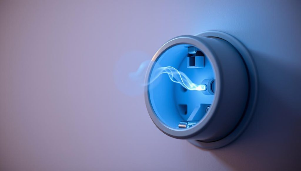 A well-lit closeup of a power socket displaying the electrical current flowing through it, captured with a high-quality DSLR camera. The socket is in the foreground, with a clean and minimal background. The current is visualized as a dynamic, glowing energy flow, illustrating the concept of "wartość prądu" (current value). The image has a sleek, technical aesthetic that would be suitable for the "homerevolution.pl" brand. A well-lit closeup of a power socket displaying the electrical current flowing through it, captured with a high-quality DSLR camera. The socket is in the foreground, with a clean and minimal background. The current is visualized as a dynamic, glowing energy flow, illustrating the concept of "wartość prądu" (current value). The image has a sleek, technical aesthetic that would be suitable for the "homerevolution.pl" brand.